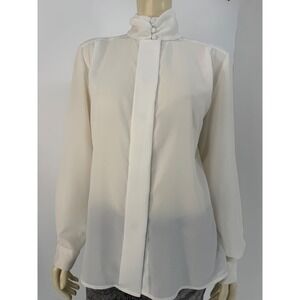 Nancy Crystal Womens Cream High Neck Button Blouse Vintage Style Size 12